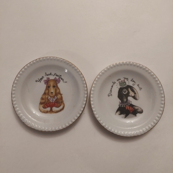 Vintage* 2 Ardalt Porcelain Dogs Playing Cards Coasters - Picture 1 of 6